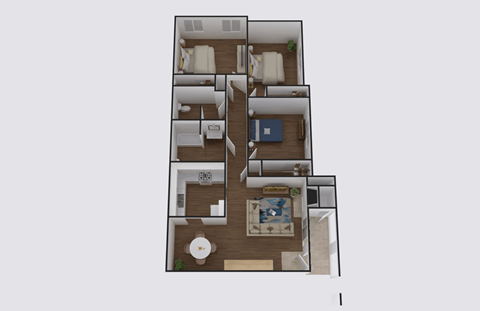a stylized floor plan of a 1 bedroom apartment